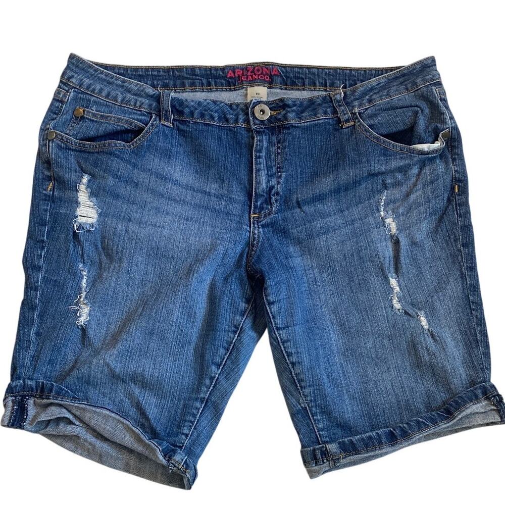 Vintage Arizona Jean Co Distressed Denim Shorts Size 19 Cuffed Bermuda Y2K